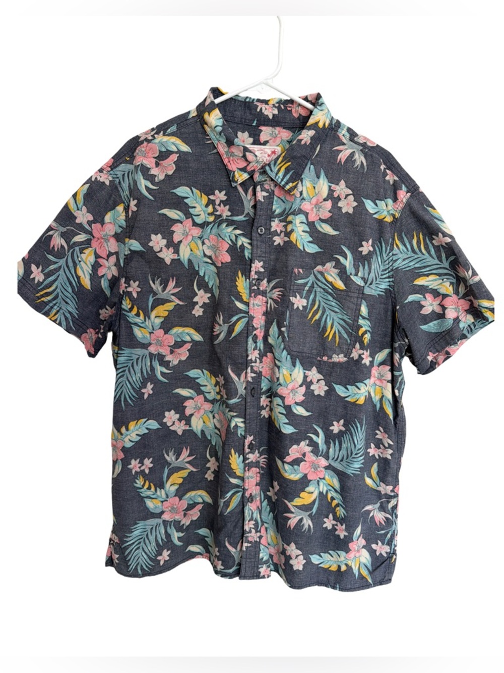 American Eagle Outfitters Men’s Navy Short-Sleeve Floral Button-Up Shirt XXL
